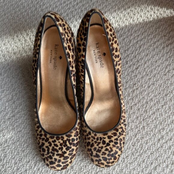 Kate Spade New York Women’s Calf Hair Leopard Print Brown/Ivory Wedge Heels Sz 9 - Picture 1 of 5